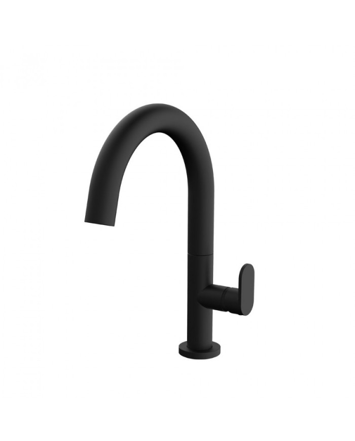 Armando Vicario Slim Black Matt Medium Height Basin Faucet with Valve (500040-400)