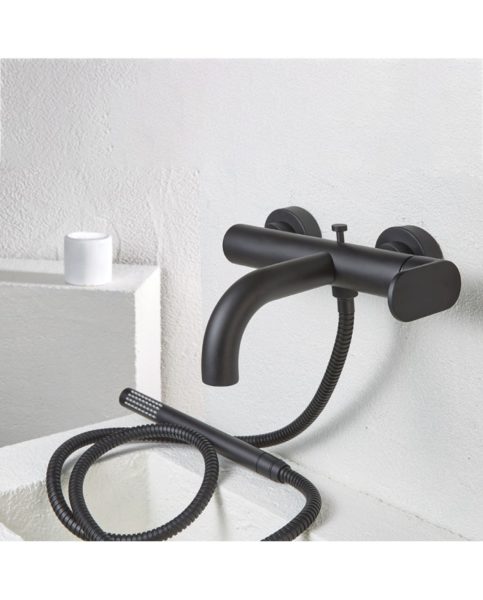 Armando Vicario Slim Black Matt Bathroom Faucet with Telephone and Unbreakable Spiral (500100-221)