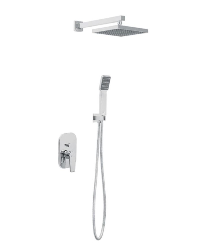Built-in Complete Bathroom Set Modea Optima Square Chrome, 2 Outlet Mixer & Bell 25x25cm & Telephone with Bracket