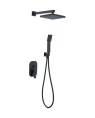 Built-in Complete Bathroom Set Square Modea Optima Black, 2 Outlet Mixer & Bell 20x20cm & Telephone with Bracket