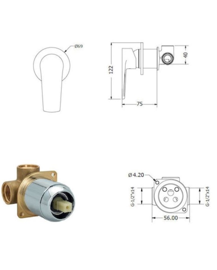 Modea Optima Black Matt Single Outlet Concealed Faucet With Rosette Ø69 (00-07530/B/B)