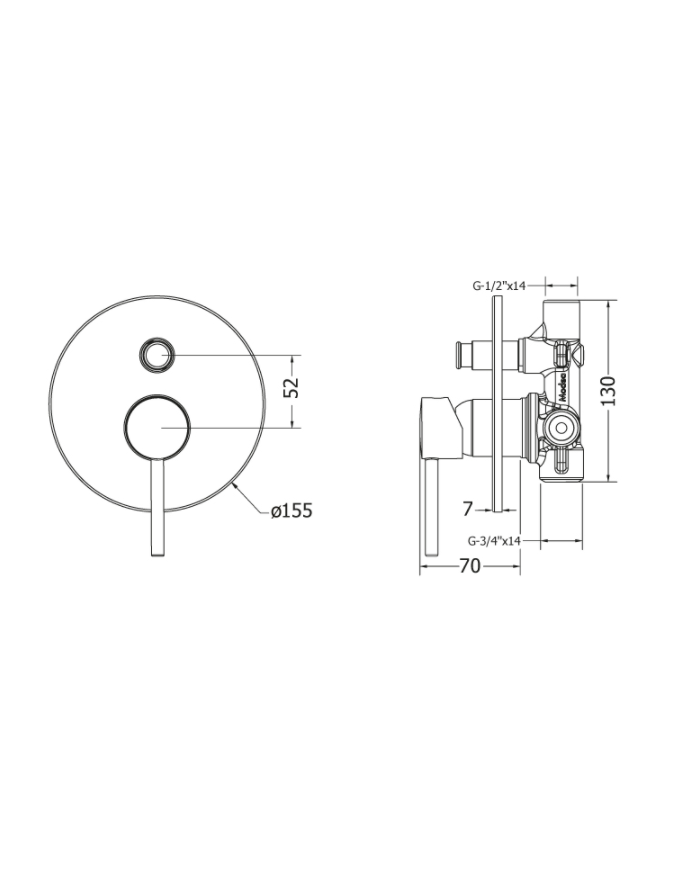 Modea Etna Black Matt Built-in 2 Outlet Shower Faucet With Rosette Ø155 (00-08600/B)