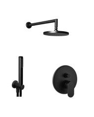 Εντοιχιζόμενο Σετ Λουτρού Armando Vicario Slim Black Matt Μίκτης 2 Εξόδων & Κεφαλή Τοίχου Στρόγγυλη Ø20εκ & Τηλέφωνο με Στήριγμα