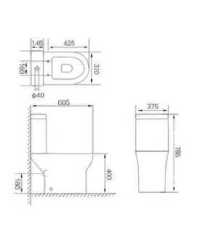 Amco Line Zara Basin Set 60cm Rimless Square 8600 CC Spout & cistern & Cover & Mechanism