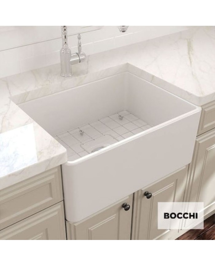 Bocchi Farmhouse Single Bowl Porcelain Countertop Kitchen Sink (61x46cm)
