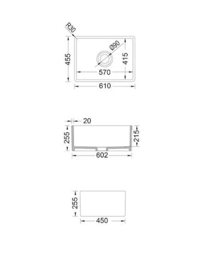 Bocchi Farmhouse Single Bowl Porcelain Countertop Kitchen Sink (61x46cm)