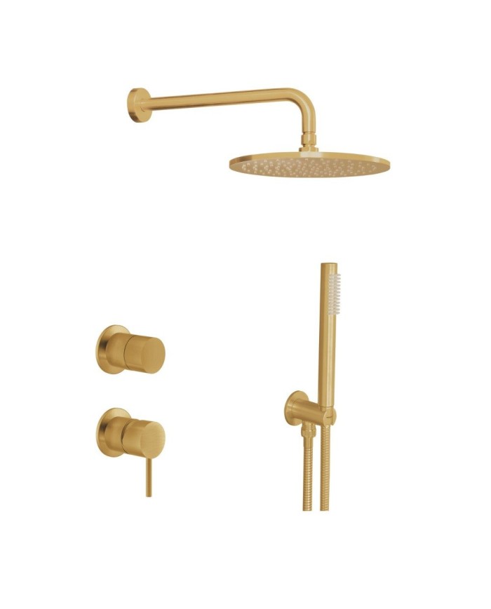 Built-in Bathroom Set La Torre Elle 316 Gold Brushed PVD 2 Outlet Mixer & Round Wall Head & Telephone with Bracket