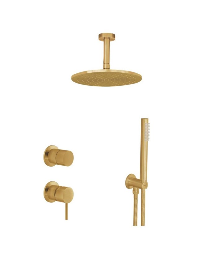 Εντοιχιζόμενο Σετ Λουτρού La Torre Elle 316 Gold Brushed PVD Μίκτης 2 Εξόδων & Κεφαλή Οροφής Στρόγγυλη  & Τηλέφωνο με Στήριγμα