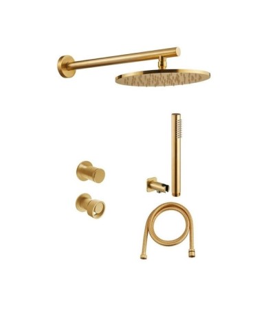 Εντοιχιζόμενο Σετ Λουτρού Armando Vicario Halo Gold Brushed  Μίκτης 2 Εξόδων & Κεφαλή Τοίχου Στρόγγυλη  & Τηλέφωνο με Στήριγμα