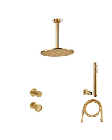 Εντοιχιζόμενο Σετ Λουτρού Armando Vicario Halo Gold Brushed Μίκτης 2 Εξόδων & Κεφαλή Οροφής Στρόγγυλη  & Τηλέφωνο με Στήριγμα