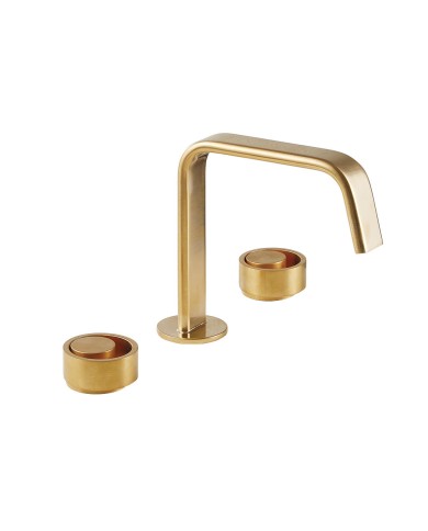 Μπαταρία Νιπτήρα Αναμεικτική Τριών (3) Οπών Armando Vicario Halo Gold Brushed με Βαλβίδα clic-clac  (515043-201)