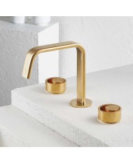 Μπαταρία Νιπτήρα Αναμεικτική Τριών (3) Οπών Armando Vicario Halo Gold Brushed με Βαλβίδα clic-clac  (515043-201)