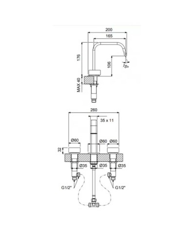 Μπαταρία Νιπτήρα Αναμεικτική Τριών (3) Οπών Armando Vicario Halo Gold Brushed με Βαλβίδα clic-clac  (515043-201)