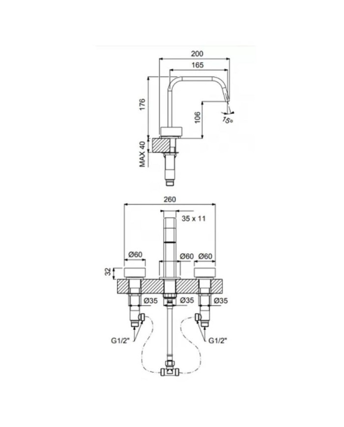 Μπαταρία Νιπτήρα Αναμεικτική Τριών (3) Οπών Armando Vicario Halo Gold Brushed με Βαλβίδα clic-clac  (515043-201)
