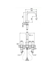 Μπαταρία Νιπτήρα Αναμεικτική Τριών (3) Οπών Armando Vicario Halo Gold Brushed με Βαλβίδα clic-clac  (515043-201)