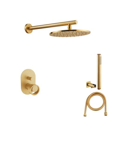 Εντοιχιζόμενο Σετ Λουτρού Armando Vicario Halo Gold Brushed Μίκτης 2 Εξόδων Με Εκτροπέα & Κεφαλή Τοίχου Στρόγγυλη  & Τηλέφωνο