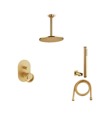 Εντοιχιζόμενο Σετ Λουτρού Armando Vicario Halo Gold Brushed Μίκτης 2 Εξόδων με Εκτροπέα & Κεφαλή Οροφής Στρόγγυλη  & Τηλέφωνο