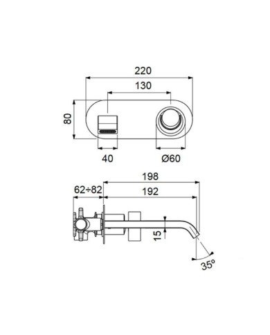 Εντοιχιζόμενη Μπαταρία Νιπτήρα Μίκτης & Στόμιο Armando Vicario Halo Gold Brushed Μίας Εξόδου/Δύο Οπών