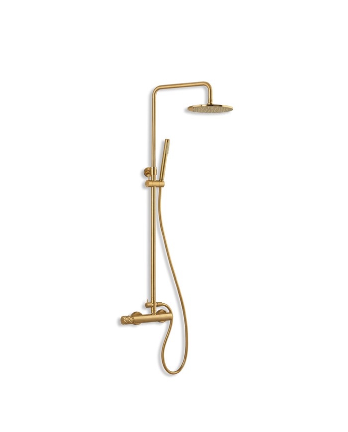 Height Adjustable Shower Column Eurorama Eletta Chester Light Gold Brushed With Faucet & Tilting Head & Telephone
