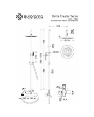 Height Adjustable Shower Column Eurorama Eletta Chester Light Gold Brushed With Faucet & Tilting Head & Telephone