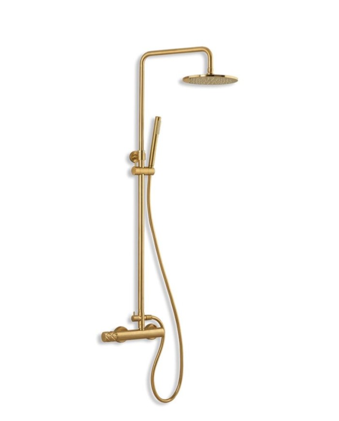Height Adjustable Shower Column Eurorama Eletta Chester Light Gold Brushed With Faucet & Tilting Head & Telephone