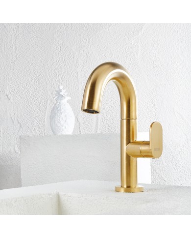 Μπαταρία Νιπτήρα Αναμεικτική Armando Vicario Slim Gold Brushed με Βαλβίδα (500010-201)