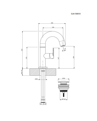 Μπαταρία Νιπτήρα Αναμεικτική Armando Vicario Slim Gold Brushed με Βαλβίδα (500010-201)