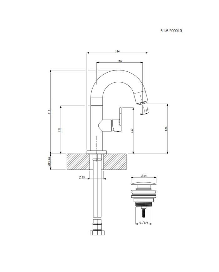 Basin mixer Armando Vicario Slim Gold Brushed with valve (500010-201)