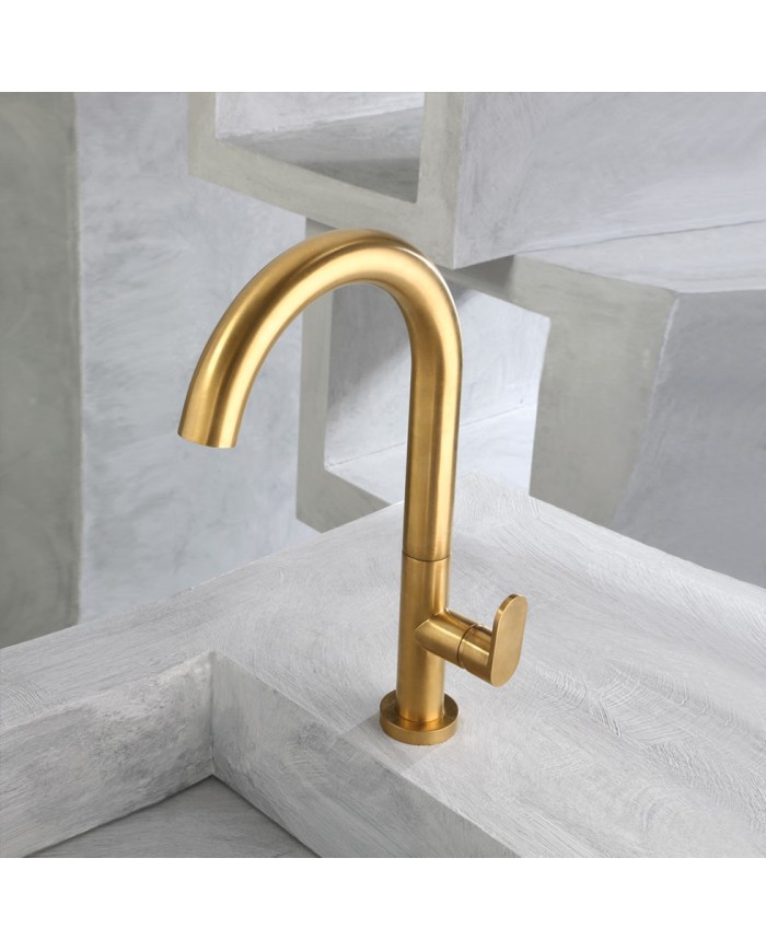 Μπαταρία Νιπτήρα Αναμεικτική Ψηλή Armando Vicario Slim Gold Brushed με Βαλβίδα (500041-201)