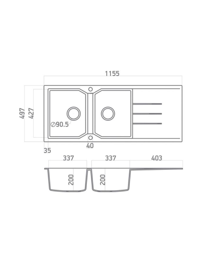 Granite Sink Sanitec Ultra Granite 800 116 2B 1D (116X50) Heavy Duty Reversible