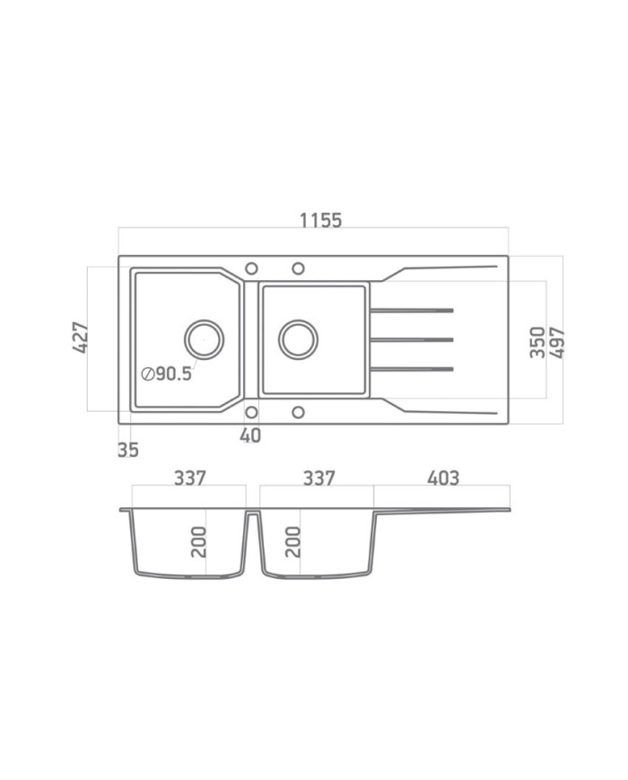 Granite Sink Sanitec Ultra Granite 801 116 2B 1D (116X50) Heavy Duty Reversible