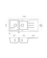 Νεροχύτης Γρανιτένιος Sanitec Ultra Granite 801 116 2B 1D (116X50)  Βαρέως Τύπου Αντιστρεφόμενος