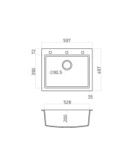 Νεροχύτης Γρανιτένιος Sanitec Ultra Granite 809 60 1B (60X50) Βαρέως Τύπου