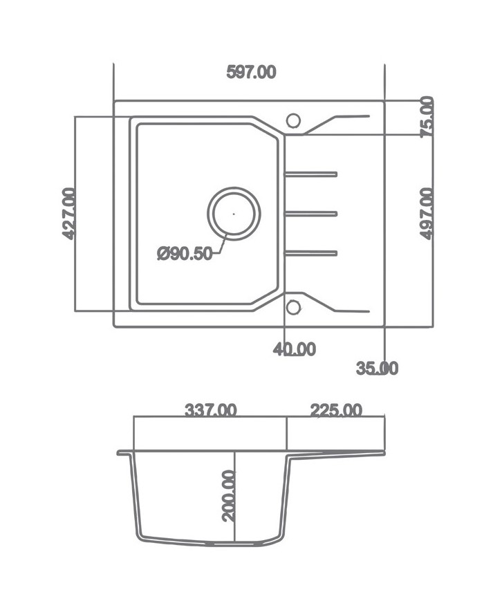 Νεροχύτης Γρανιτένιος Sanitec Ultra Granite 812 1B 1D  (60X50) Βαρέως Τύπου Αντιστρεφόμενος