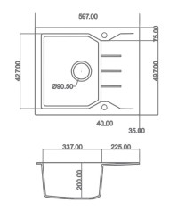 Νεροχύτης Γρανιτένιος Sanitec Ultra Granite 812 1B 1D  (60X50) Βαρέως Τύπου Αντιστρεφόμενος