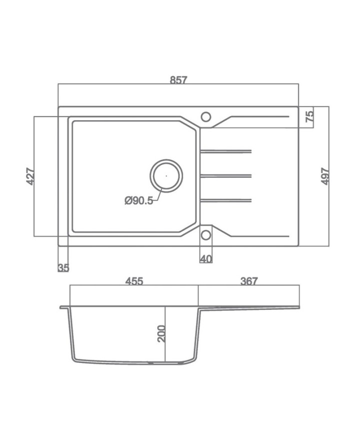 Νεροχύτης Γρανιτένιος Sanitec Ultra Granite 814 86 1B 1D (86X50) Βαρέως Τύπου