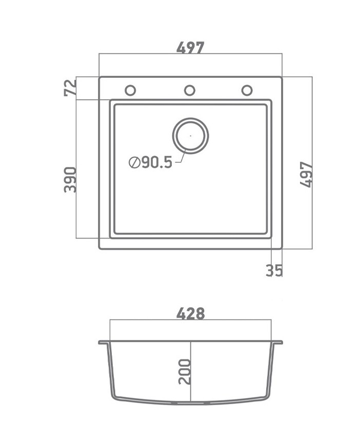 Νεροχύτης Γρανιτένιος Sanitec Ultra Granite 816 50 1B (50X50) Βαρέως Τύπου