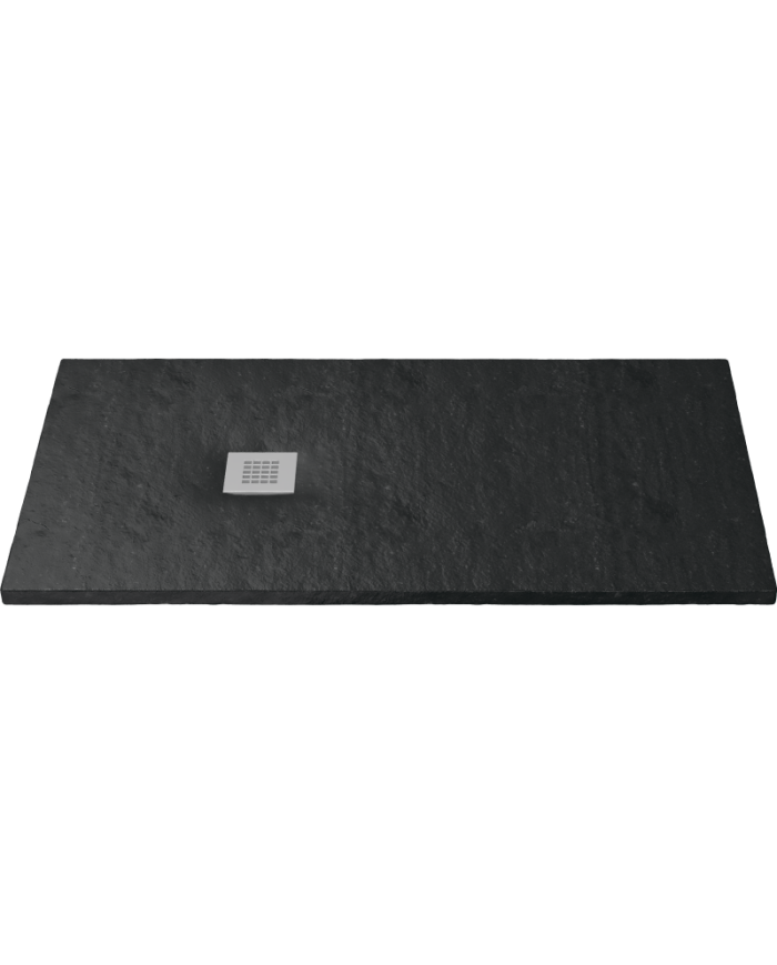 Sanitec Anthracit Flat Embossed Shower - Stone Texture (3cm) with Drain Valve