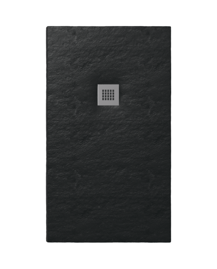 Sanitec Anthracit Flat Embossed Shower - Stone Texture (3cm) with Drain Valve