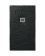 Sanitec Anthracit Flat Embossed Shower - Stone Texture (3cm) with Drain Valve