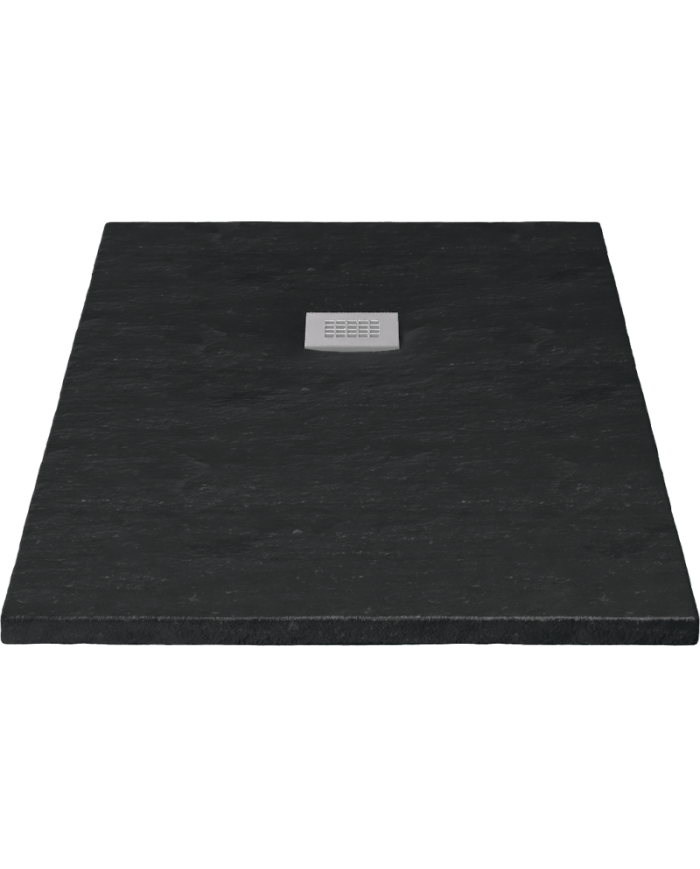Sanitec Anthracit Flat Embossed Shower - Stone Texture (3cm) with Drain Valve