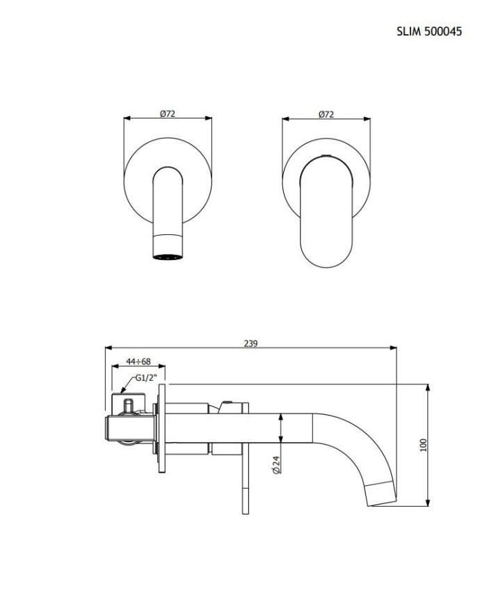 Concealed Basin Faucet Armando Vicario Slim Gold Brushed One Outlet/Two Holes Faucet & Spout (500045-201)