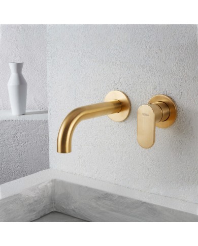 Εντοιχιζόμενη Μπαταρία Νιπτήρα Μίκτης & Στόμιο Armando Vicario Slim Gold Brushed Μίας Εξόδου/Δύο Οπών (500045-201)