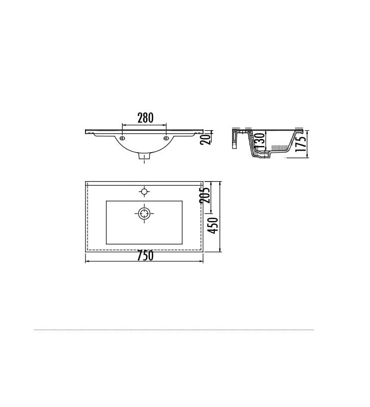 Washbasin for Bathroom Furniture Creavit Slim 75cm (SU075)