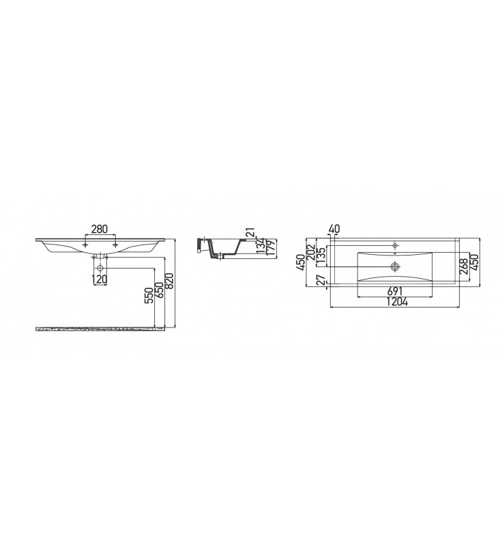 Washbasin for Bathroom Furniture Creavit Slim 120cm (SU120)