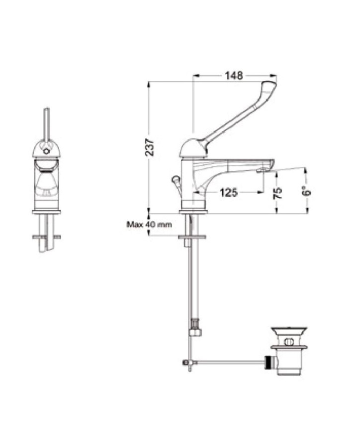 Μπαταρία Νιπτήρα για ΑΜΕΑ Αναμεικτική Eurorama Clinica Chrome με Αυτόματη Βαλβίδα (142310XL-100)