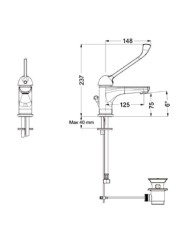 Μπαταρία Νιπτήρα για ΑΜΕΑ Αναμεικτική Eurorama Clinica Chrome με Αυτόματη Βαλβίδα (142310XL-100)