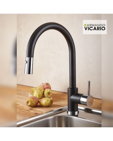 Μπαταρία Νεροχύτη Πάγκου Με Περιστρεφόμενο Ρουξούνι & Συρόμενο Ντους Διπλής Ροής Armando Vicario Fluo Nero (18780-1401)