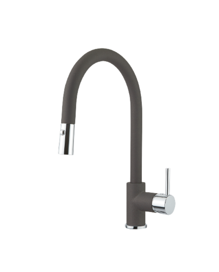 Μπαταρία Νεροχύτη Πάγκου Με Περιστρεφόμενο Ρουξούνι & Συρόμενο Ντους Διπλής Ροής Armando Vicario Fluo Asphalt (18780-1421)