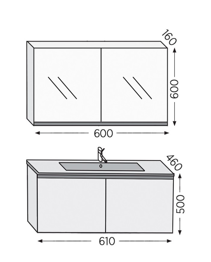 Bathroom Furniture Furnibath Madrid 60A Gray Base, Washbasin, Mirror-Closet (5MD60AGR)